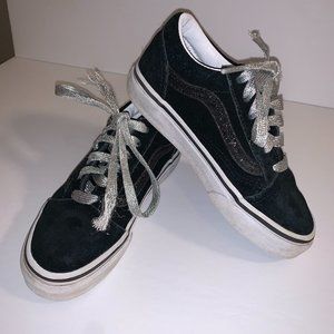 Girls Black with Sparkle Stripe Vans Size 12.5